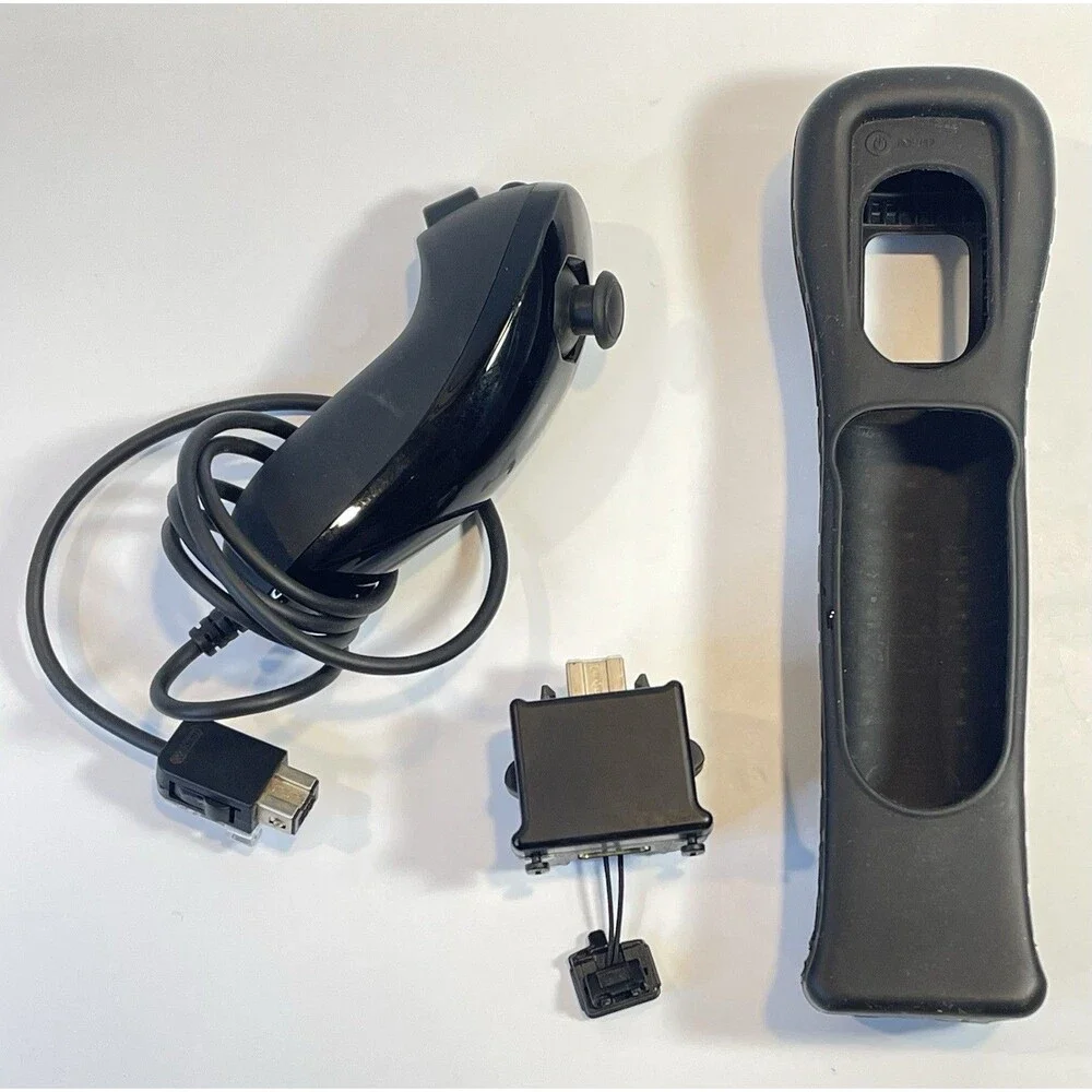 OEM Nintendo Wii RVL-026 Black Motion Plus Adapter w/ Rubber Sleeve & Nunchuck